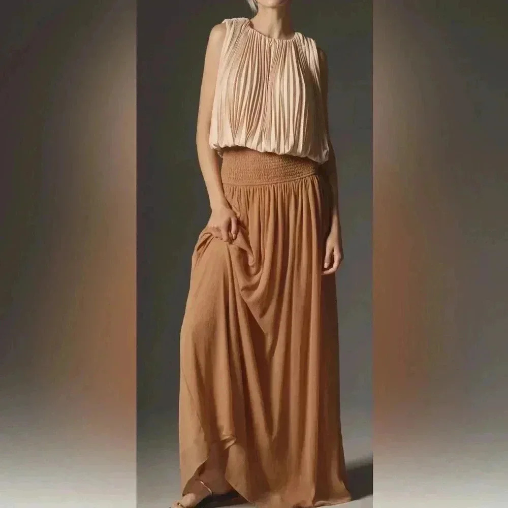 Anthropologie Camel or Peachy Tan Maxi floor length Skirt